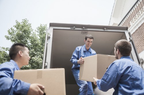 Packed boxes and furniture prepared for long-term storage in Brentcross